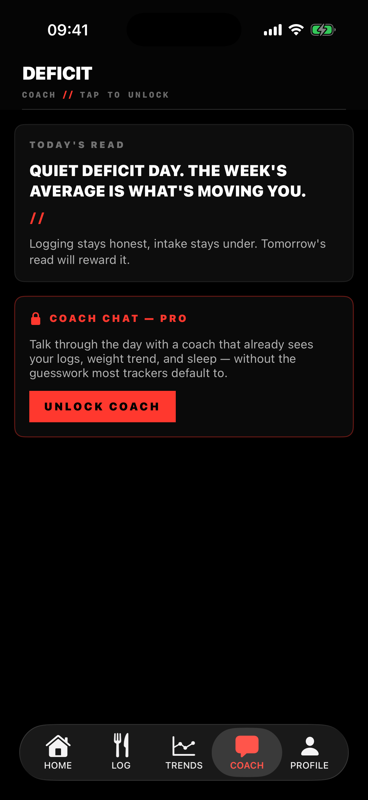 DEFICIT coach tab answering a question using the user's own data